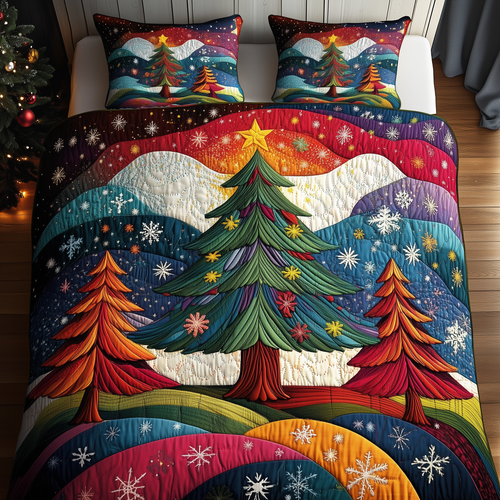 Colorful Christmas Tree 3-Piece Quilted Bedding Set GFTONL1215