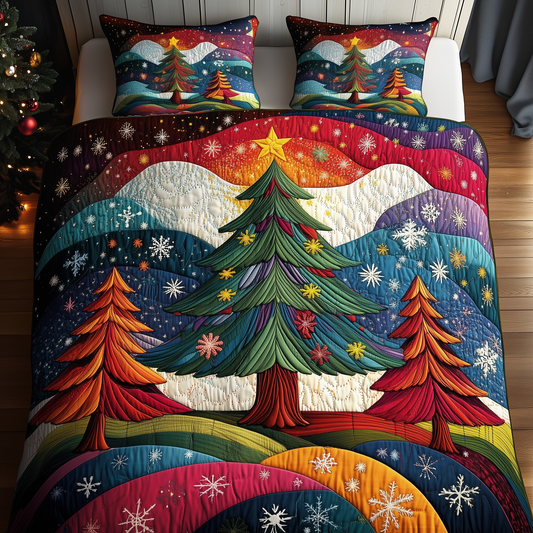 Colorful Christmas Tree 3-Piece Quilted Bedding Set GFTONL1215