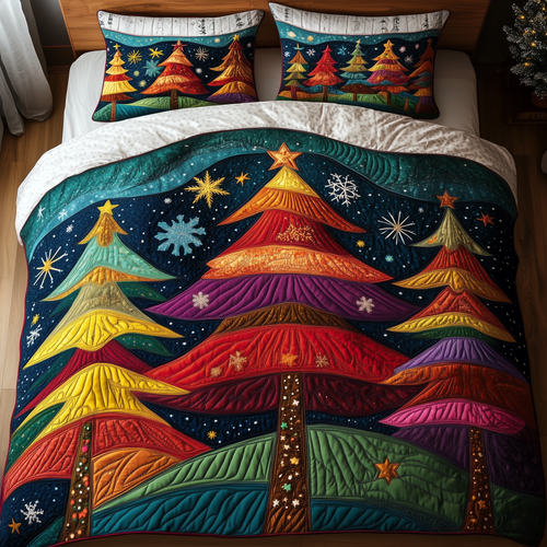 Colorful Christmas Tree 3-Piece Quilted Bedding Set GFTONL1217