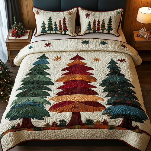 Festive Christmas Tree 3-Piece Quilted Bedding Set GFTONL1218