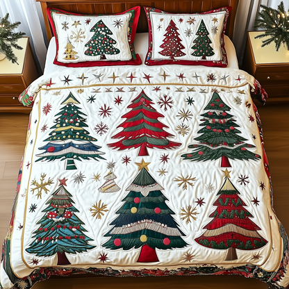 Festive Christmas Tree 3-Piece Quilted Bedding Set GFTONL1219