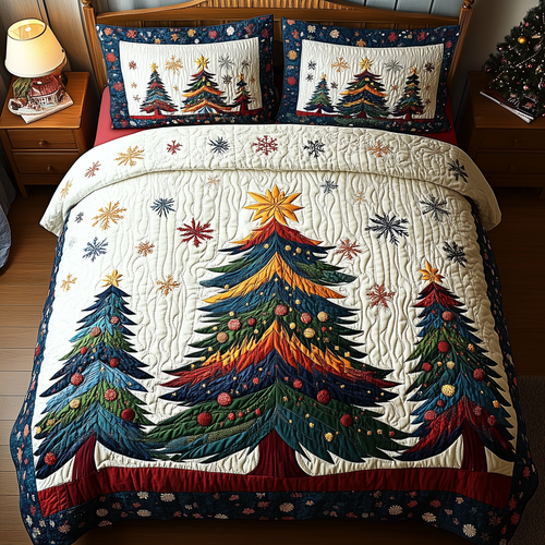 Festive Christmas Tree 3-Piece Quilted Bedding Set GFTONL1221