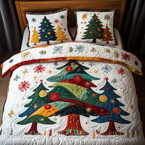 Festive Christmas Tree 3-Piece Quilted Bedding Set GFTONL1223