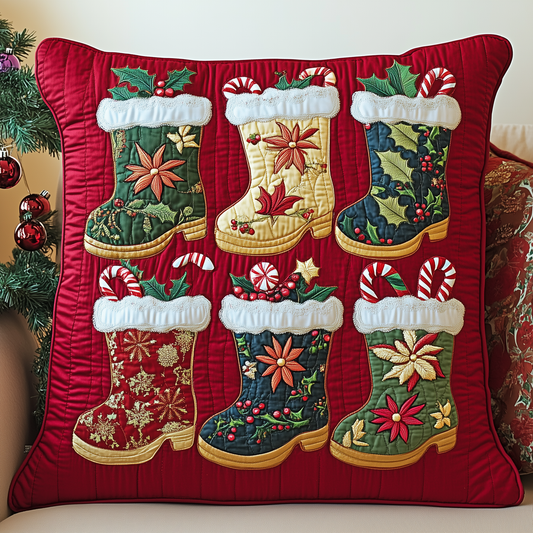 Christmas Santa Boot Quilted Pillow Case GFTONL1233