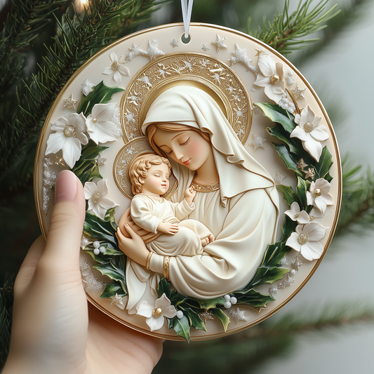 Virgin Mary And Baby Jesus Mica Ornament GFTONL1292