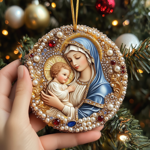 Virgin Mary And Baby Jesus Mica Ornament GFTONL1296