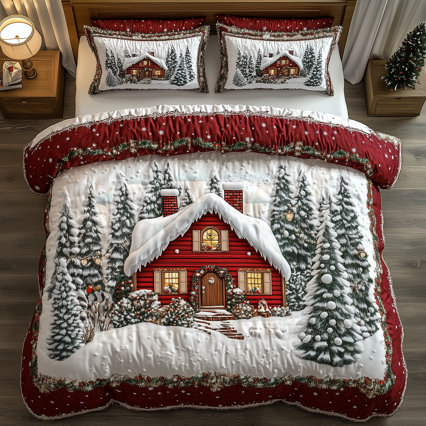 Vintage Snow Cabin 3-Piece Quilted Bedding Set GFTONL1314