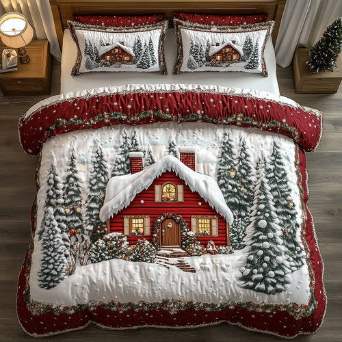 Vintage Snow Cabin 3-Piece Quilted Bedding Set GFTONL1314