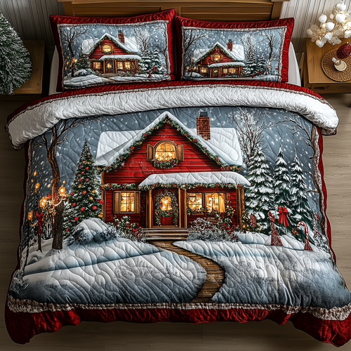 Vintage Snow Cabin 3-Piece Quilted Bedding Set GFTONL1326