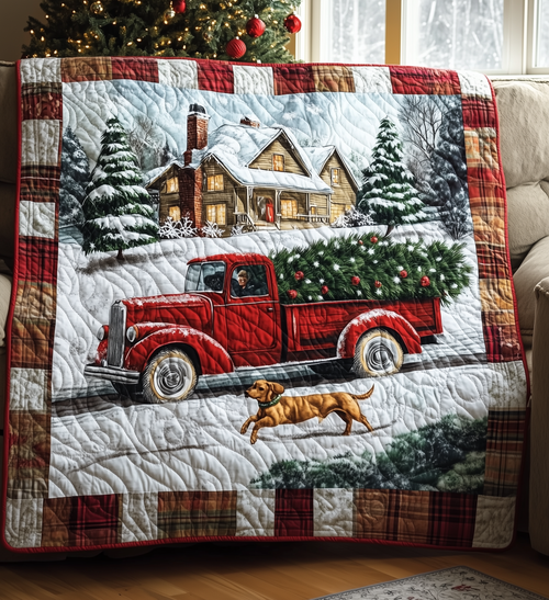 Cheerful Christmas Red Truck Quilted Blanket GFTONL190