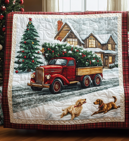 Cheerful Christmas Red Truck Quilted Blanket GFTONL193