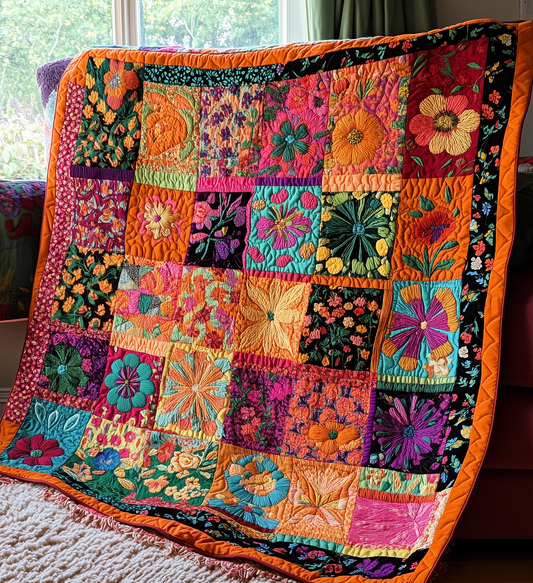 Floral Pattern Patchwork Quilted Blanket GFTONL199