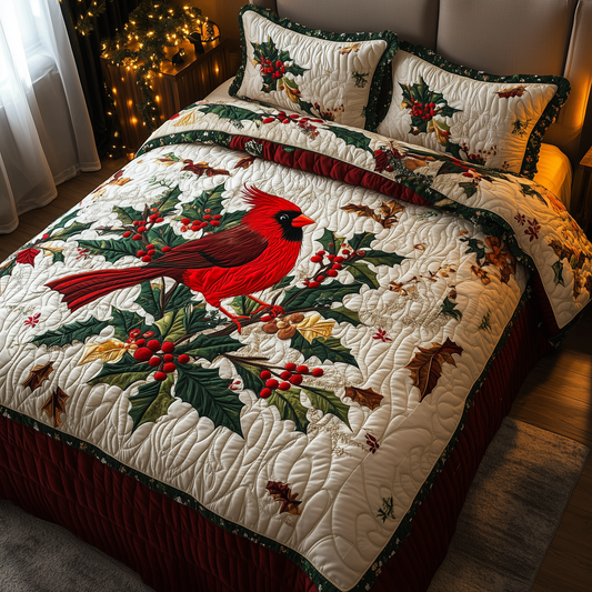 Red Cardinal Holiday 3-Piece Quilted Bedding Set GFTONL232