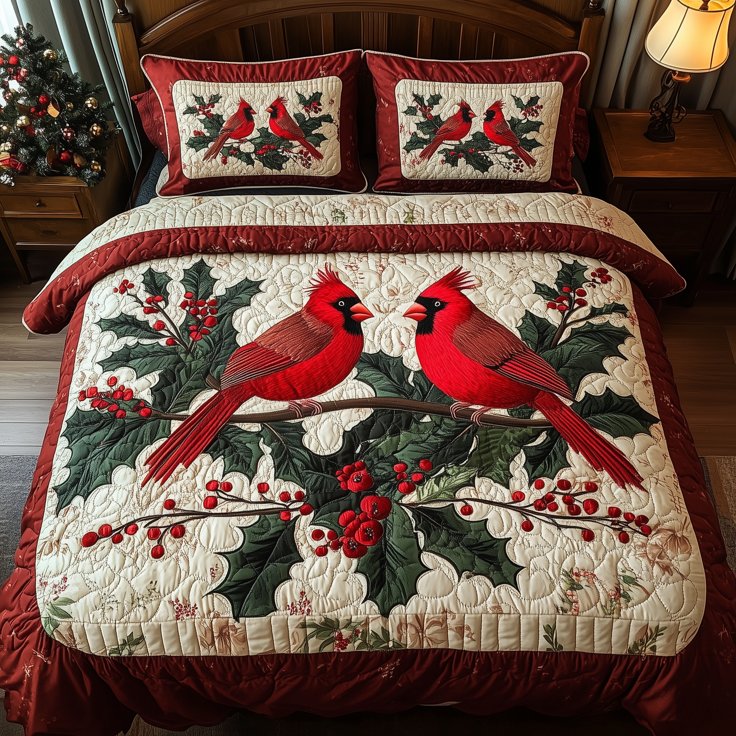 Love Cardinal 3-Piece Quilted Bedding Set GFTONL233