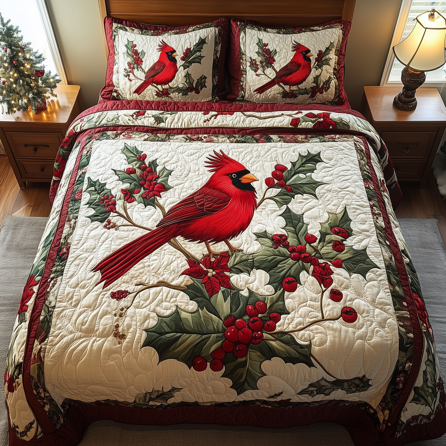 Love Cardinal 3-Piece Quilted Bedding Set GFTONL234