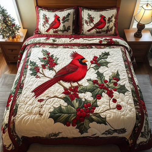 Love Cardinal 3-Piece Quilted Bedding Set GFTONL234