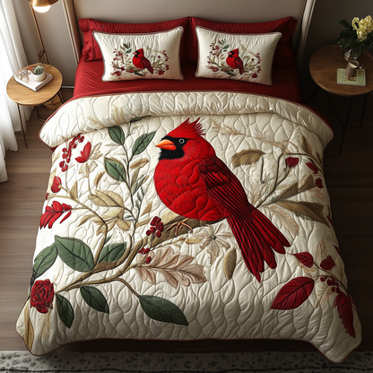 Elegant Red Cardinal 3-Piece Quilted Bedding Set GFTONL236