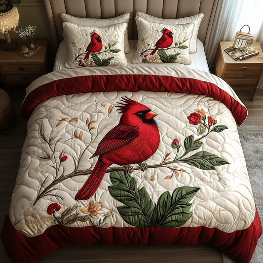 Elegant Red Cardinal 3-Piece Quilted Bedding Set GFTONL237