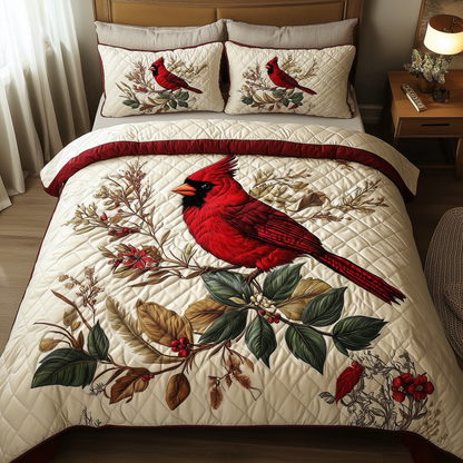 Elegant Red Cardinal 3-Piece Quilted Bedding Set GFTONL238