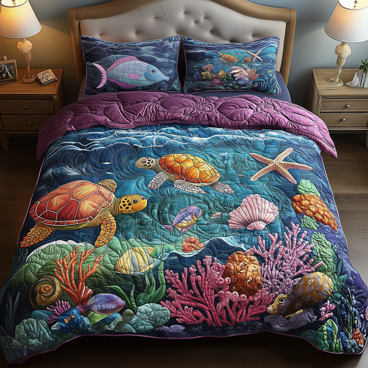 Turtle Ocean 3-Piece Quilted Bedding Set GFTONL240