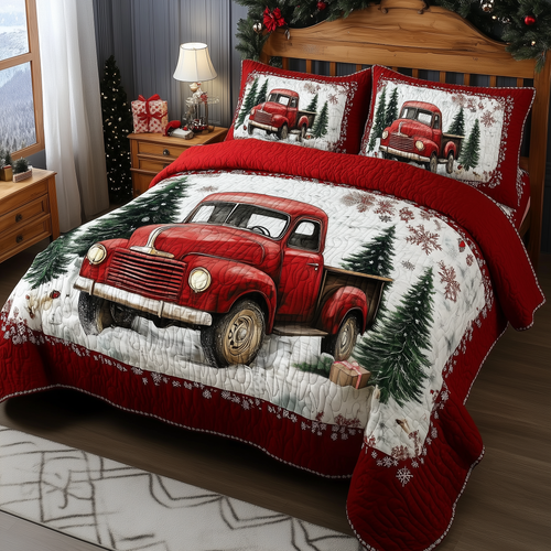 Vintage Red Truck 3-Piece Quilted Bedding Set GFTONL255