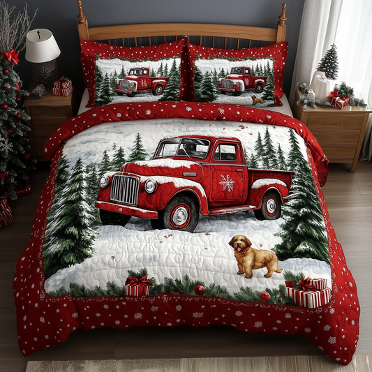 Vintage Red Truck 3-Piece Quilted Bedding Set GFTONL256