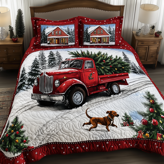 Vintage Red Truck 3-Piece Quilted Bedding Set GFTONL257