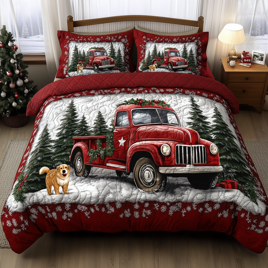 Vintage Red Truck 3-Piece Quilted Bedding Set GFTONL260