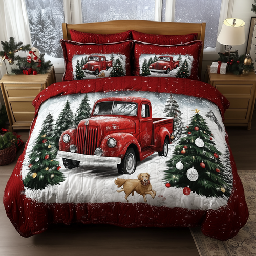 Vintage Red Truck 3-Piece Quilted Bedding Set GFTONL261