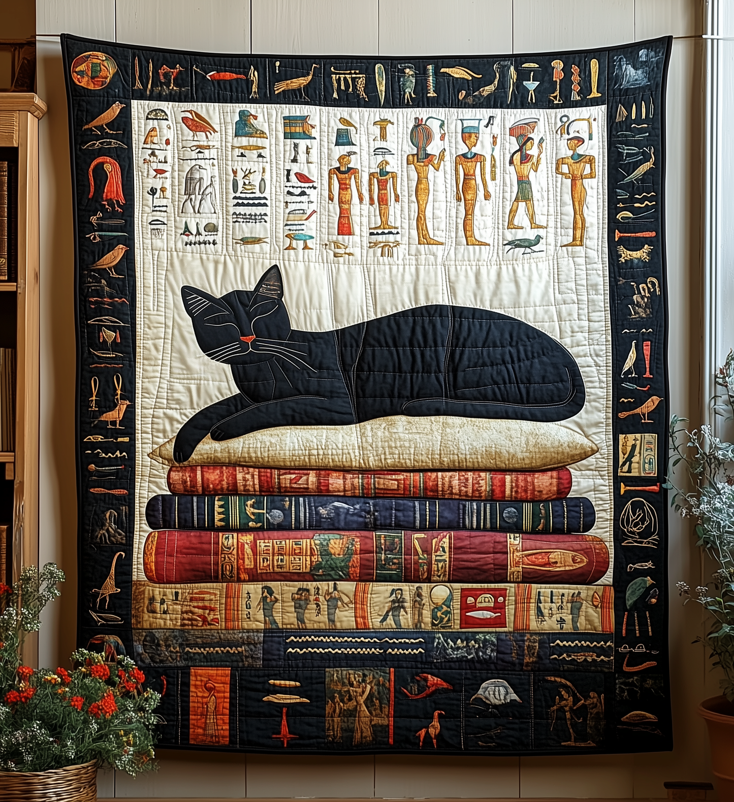 Black Cat And Ancient Books Quilted Blanket GFTONL262