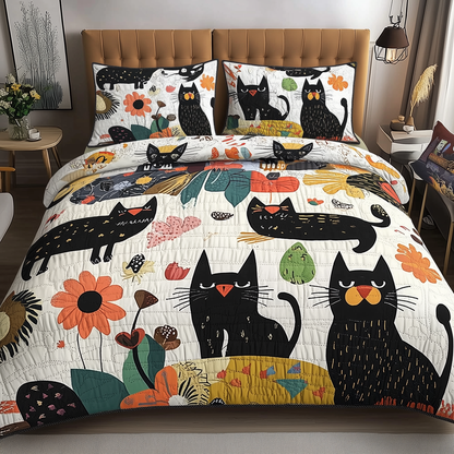 Playful Botanical Cat Quilted Bedding Set GFTONL284