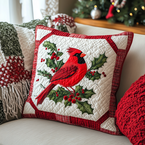 Red Cardinal Holiday Quilted Pillow Case GFTONL339