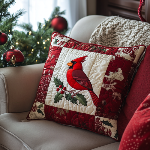 Red Cardinal Holiday Quilted Pillow Case GFTONL340