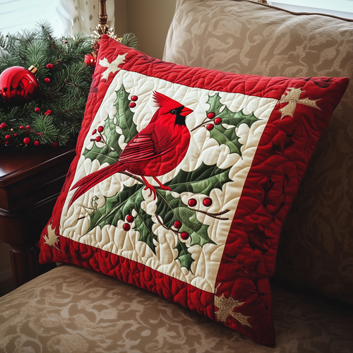 Red Cardinal Holiday Quilted Pillow Case GFTONL346