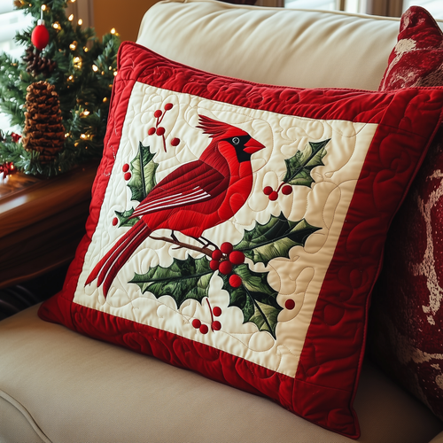 Red Cardinal Holiday Quilted Pillow Case GFTONL347