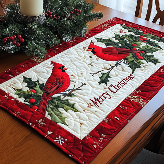 Merry Christmas Cardinal Quilted Table Runner GFTONL349