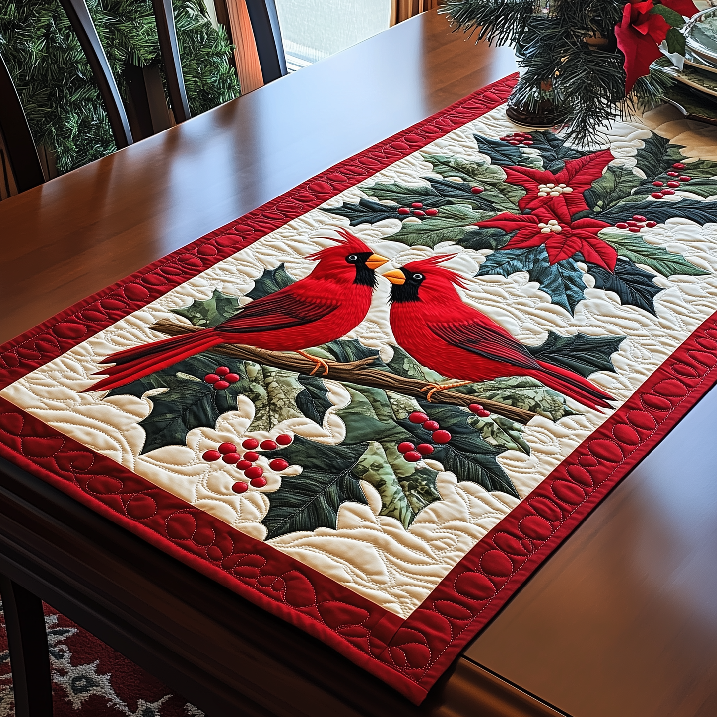 Holly Cardinal Quilted Table Runner GFTONL355