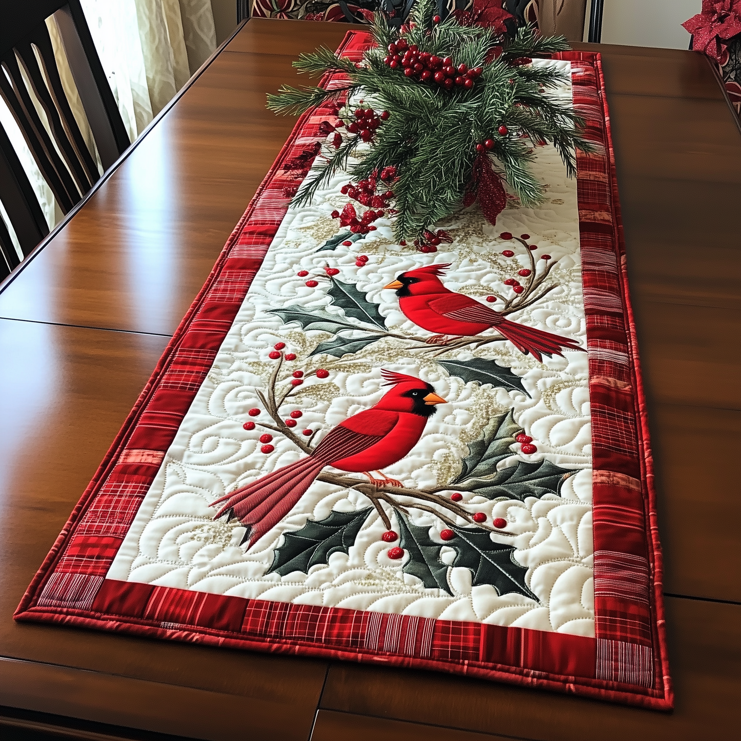 Holly Cardinal Quilted Table Runner GFTONL356