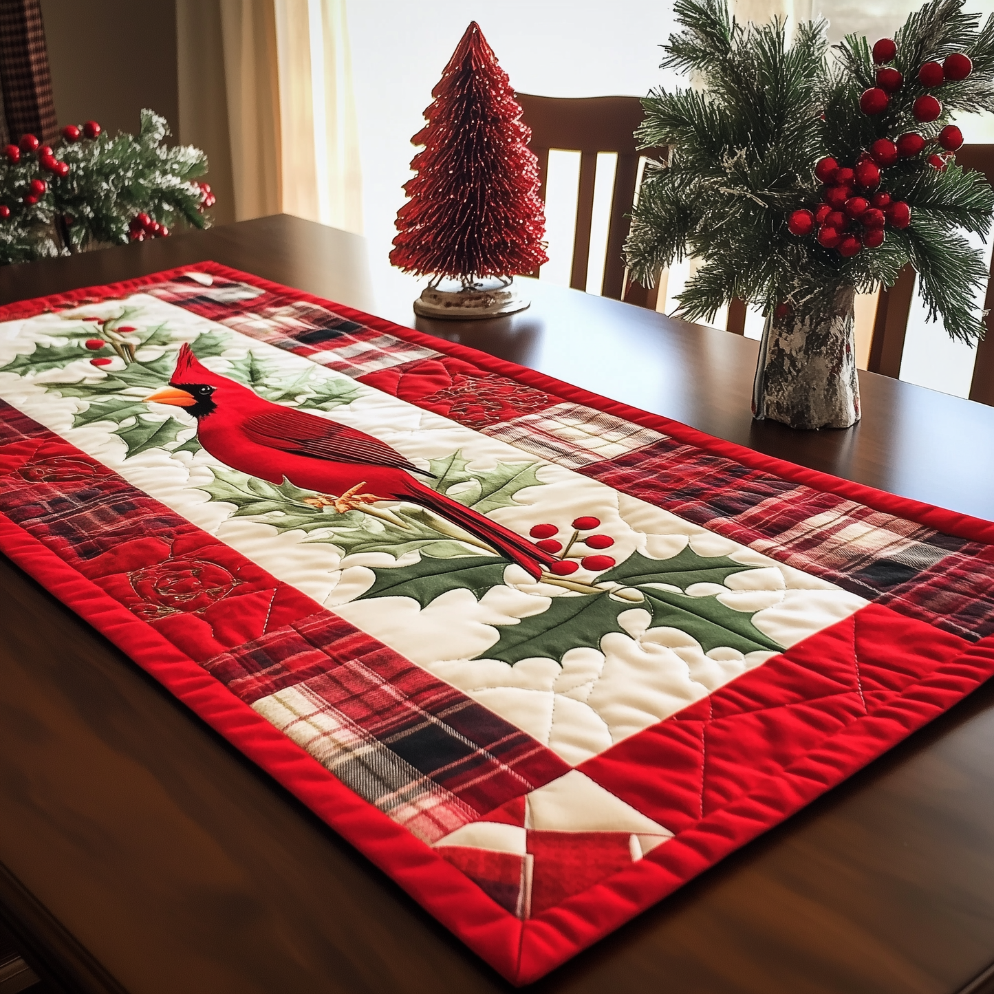 Holly Cardinal Quilted Table Runner GFTONL357