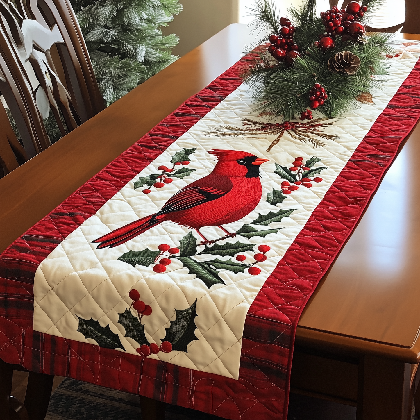 Holly Cardinal Quilted Table Runner GFTONL358