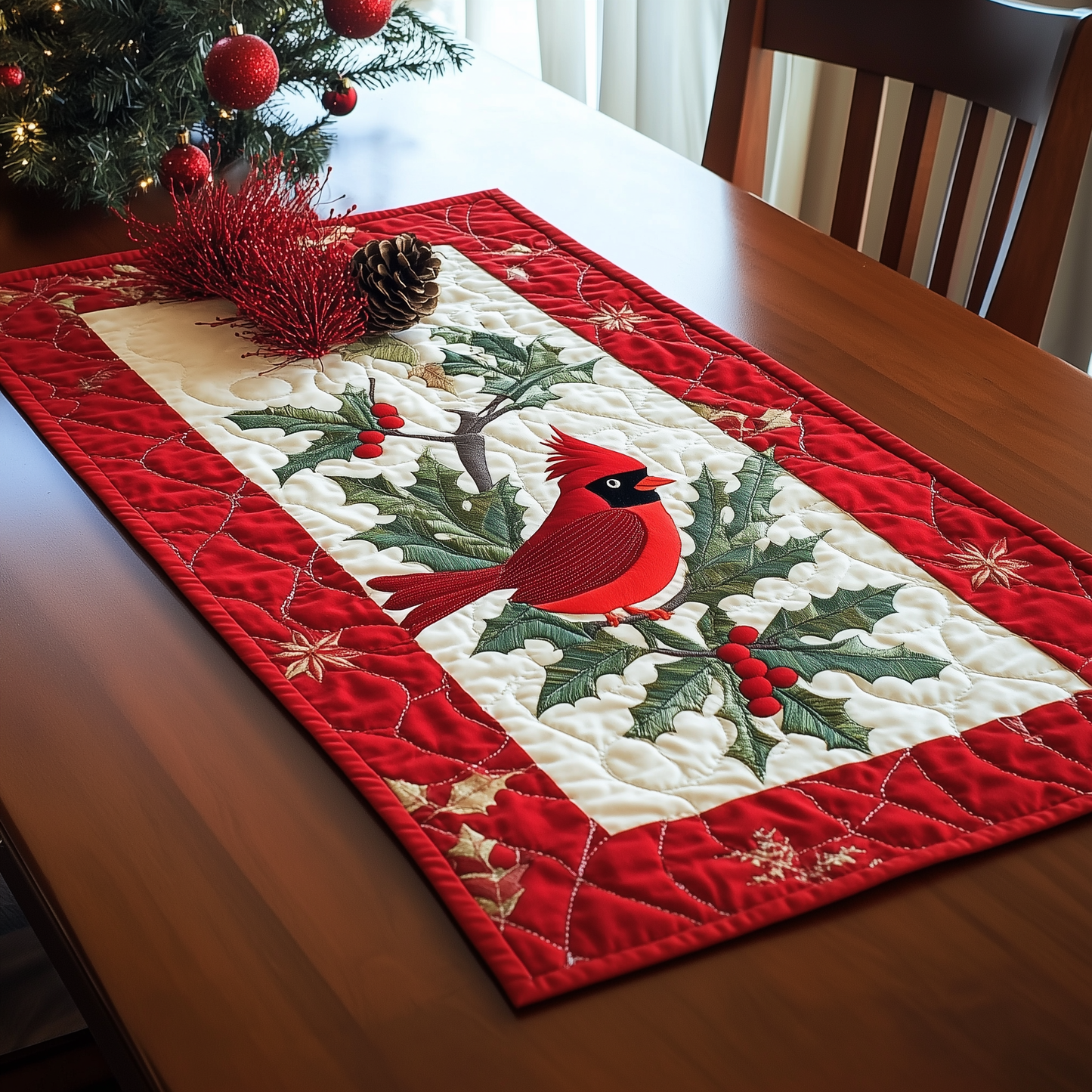 Holly Cardinal Quilted Table Runner GFTONL359