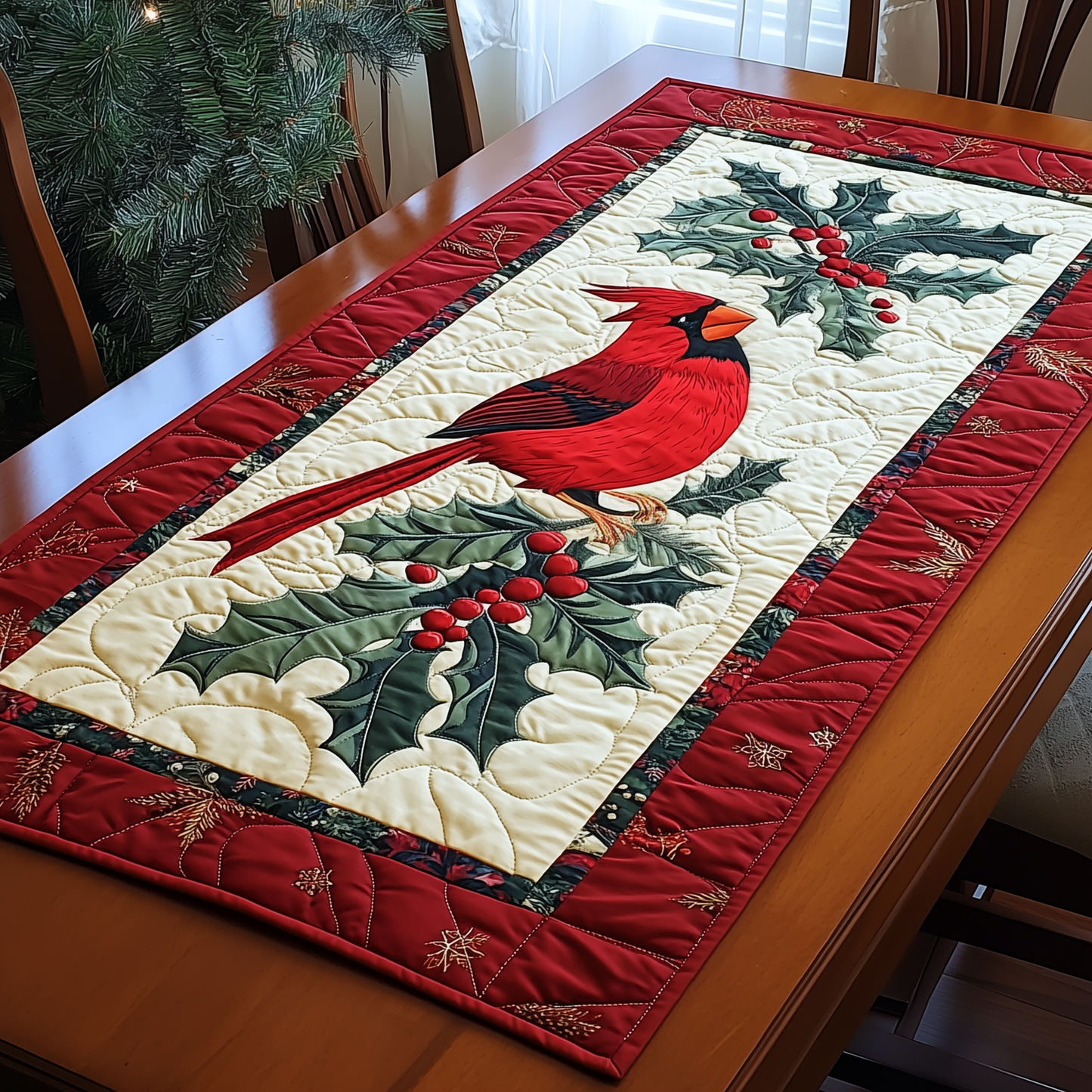 Holly Cardinal Quilted Table Runner GFTONL361