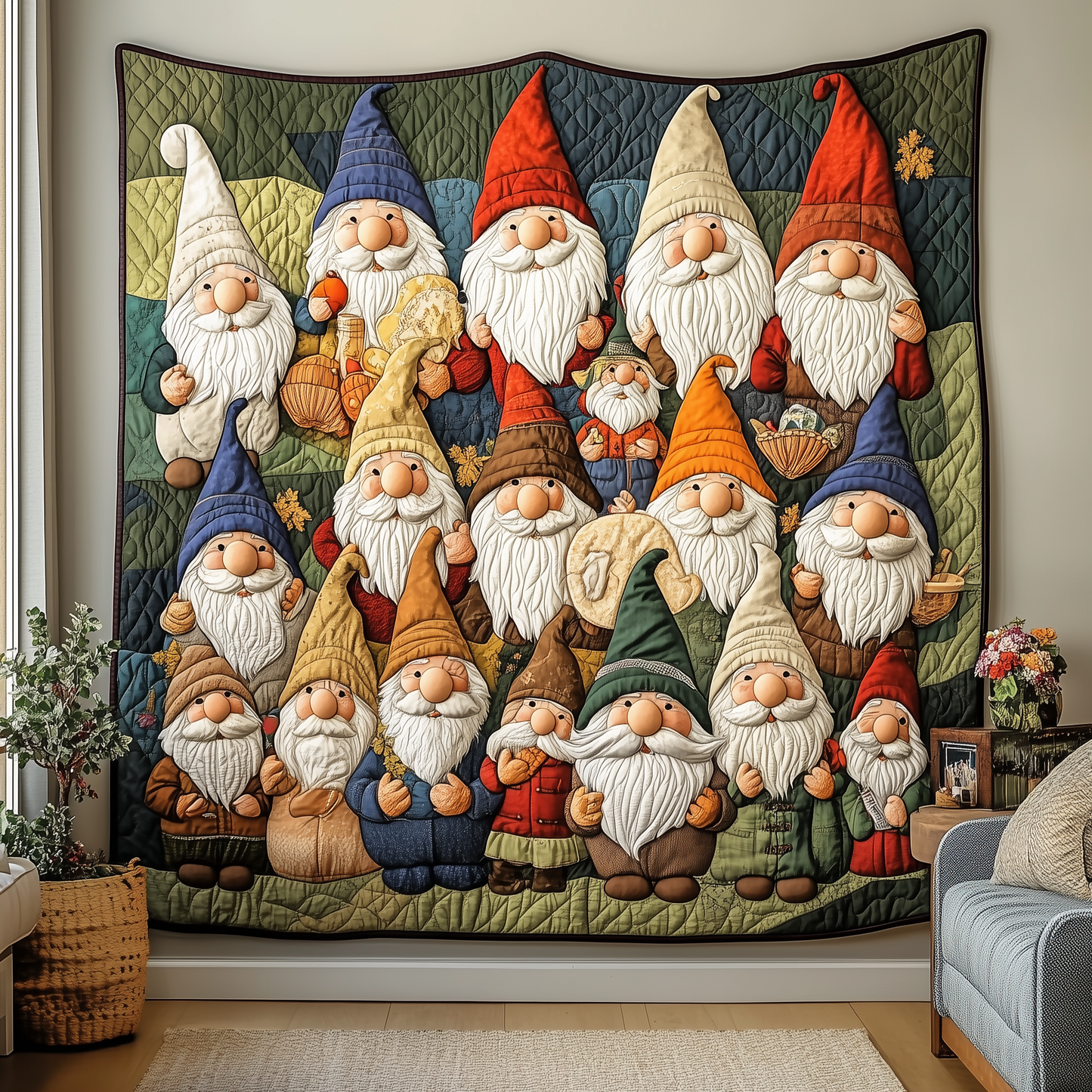 Whimsical Gnomes Quilted Blanket GFTONL451