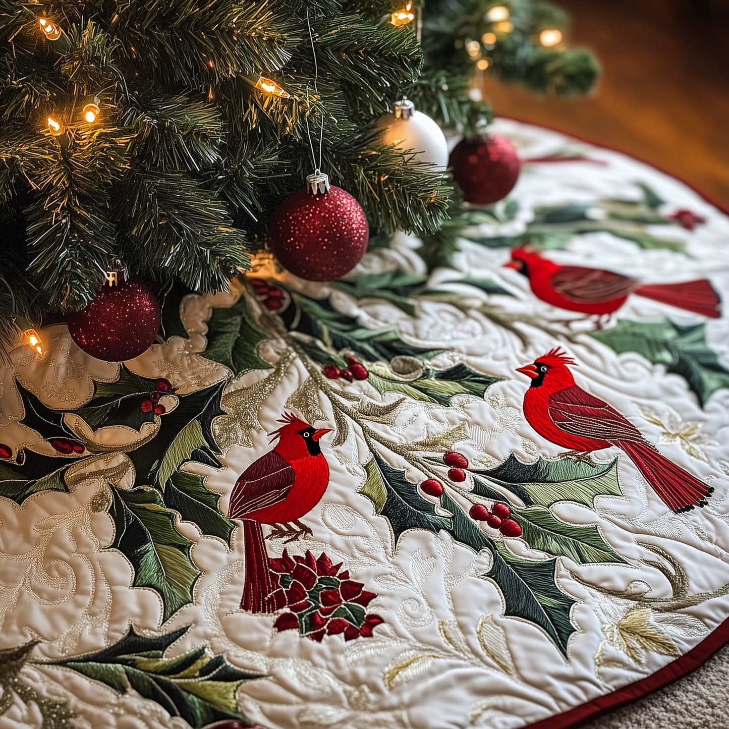 Red Cardinal Quilted Tree Skirt GFTONL494