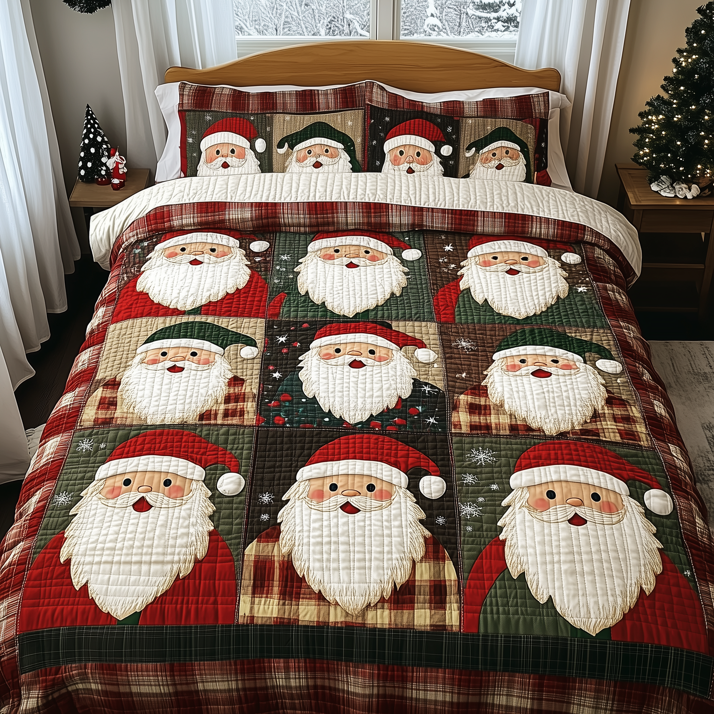 Cheerful Santa 3-Piece Quilted Bedding Set GFTONL501