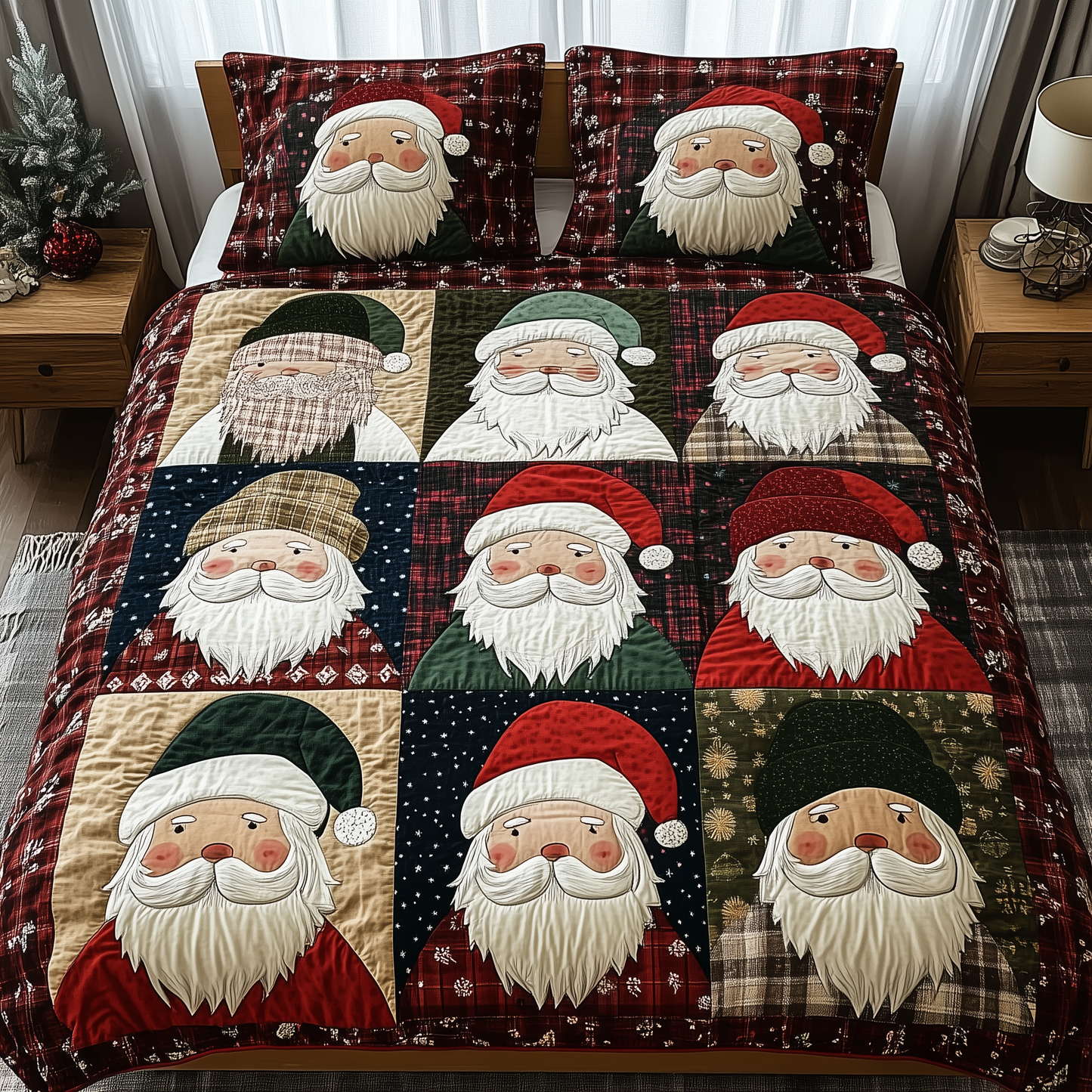 Cheerful Santa 3-Piece Quilted Bedding Set GFTONL502