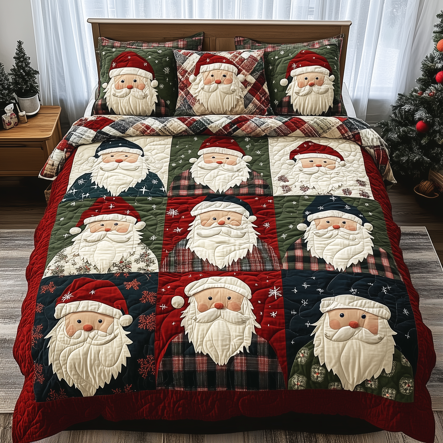 Cheerful Santa 3-Piece Quilted Bedding Set GFTONL504