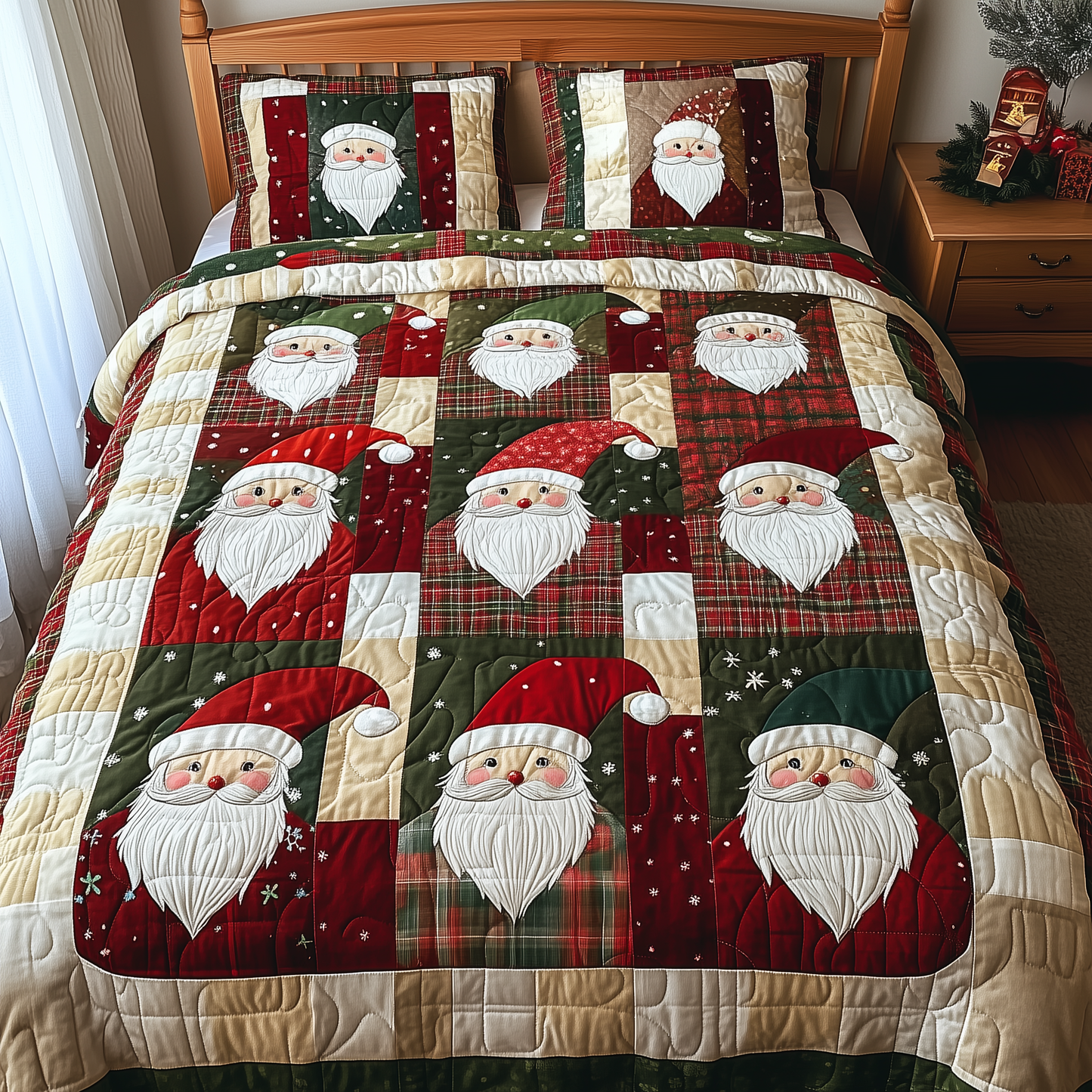 Cheerful Santa 3-Piece Quilted Bedding Set GFTONL505