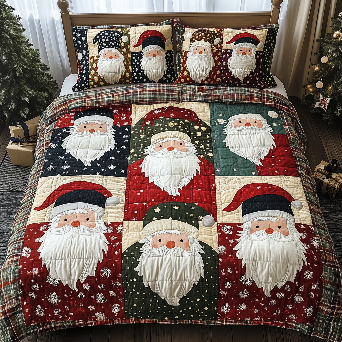 Cheerful Santa 3-Piece Quilted Bedding Set GFTONL506