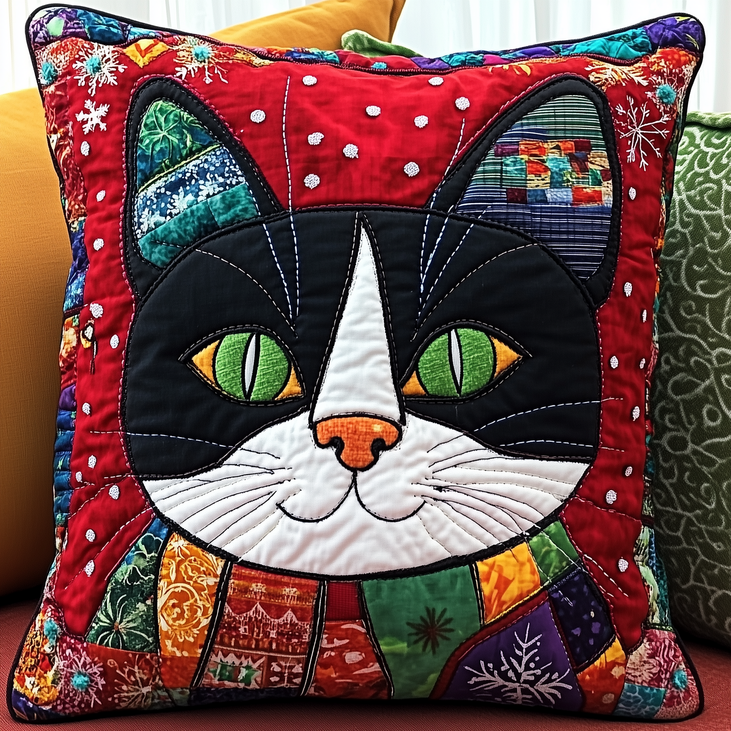 Frosty Whiskers Cat Quilted Pillow Case GFTONL597